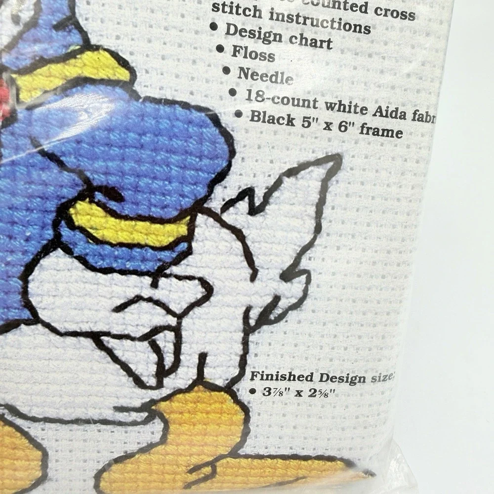 Disney Donald Duck Counted Cross Stitch Kit NOS Sealed Vintage Aida Fabric Frame